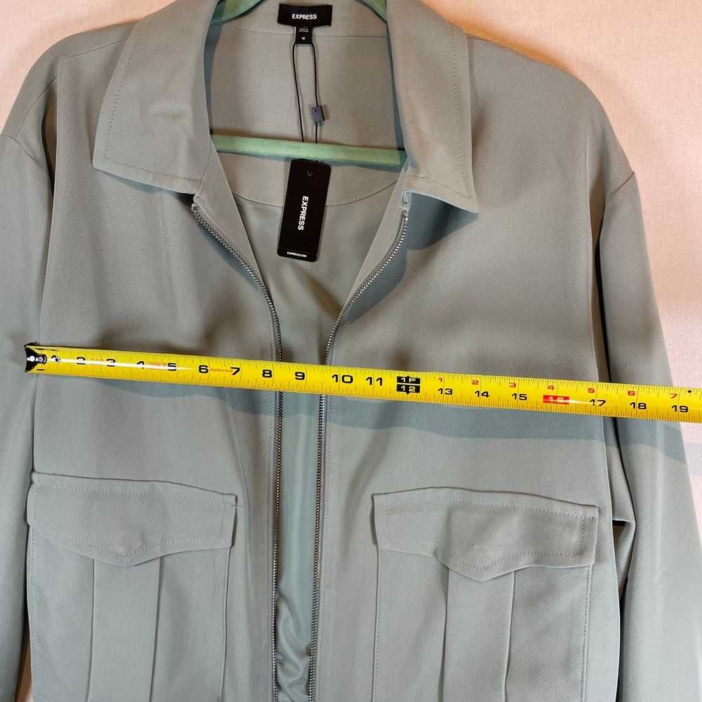 EXPRESS Women's Green Bomber Jacket Utility Cargo Pockets Full Zip - Size M - Picture 6 of 8